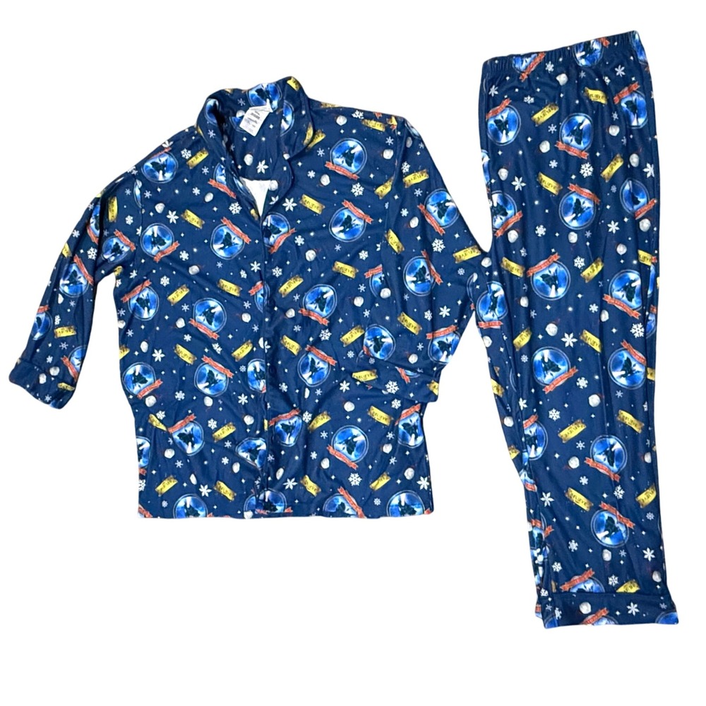 The Polar Express Mens Pajama Set XXXL Blue Believe Snowflake‎ Train